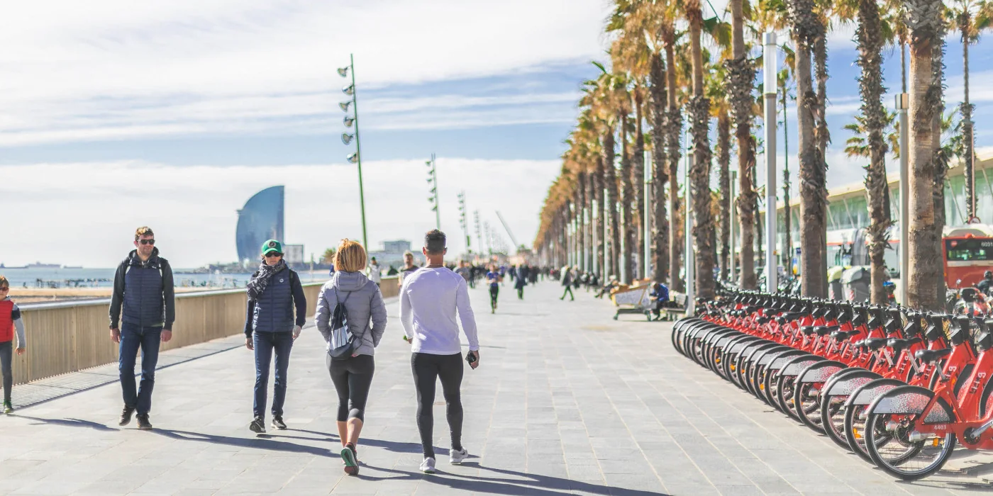 Pedestrians on La Rambla promenade